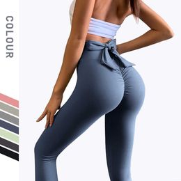 Lulemen tops shorts New Back Waist Bow Yoga Pants with No Trace Nude Feeling Honey Peach Hip High Waist Lifting Hip Sports Fitness Pants Yoga Pants