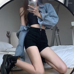 Women's Jeans Black A-line Denim Shorts For Women In Summer Girls With Elastic High Waisted And Slim Figure Pants Trousers