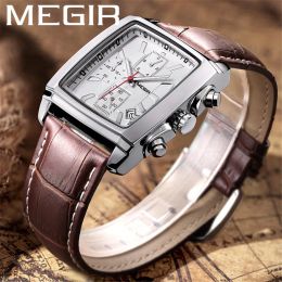 Watches Megir Watch Men Waterproof Chronograph Military Male Clock Top Brand Genuine Leather Business Man Sport Wristwatch 2028