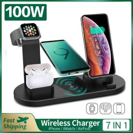 Chargers 100W 8 in 1 Wireless Charger Stand Pad For iPhone 14 13 12 X Apple Watch Fast Charging Dock Station for Airpods Pro iWatch 7