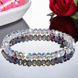 Strands New Artificial Austria Crystal Bracelet Fashion Shiny Stone Beads Elasticity Rope Strand Bracelets for Women Jewellery