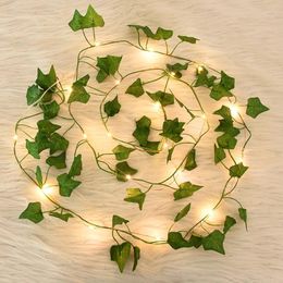 Decorative Flowers 2/5/10m Silk Leaves Fake Creeper Green Leaf Ivy Vine With LED String Lights Home Wedding Party Hanging Garland Artificial