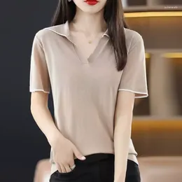 Women's Polos Polo Neck Shirts For Women Short Sleeve Tee Plain Knit Grey Tops T-shirt Woman Clothing Summer 2024 Aesthetic Sale Korean