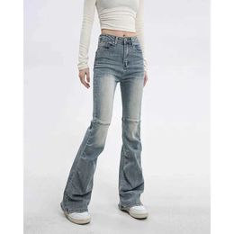 Jeans femininos Mulheres Jeans Blue Flare calça elástica de cintura alta vintage American strtwear perna larga jean skinny fêmea calça jeans y240422