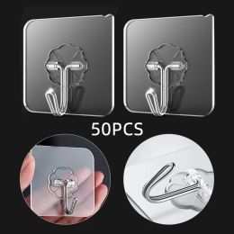 Rails 50PCS Transparent Stainless Steel Hook Wall Mounted Kitchen Bathroom Door Wall Multifunctional Home Storage Key Clothing Hook