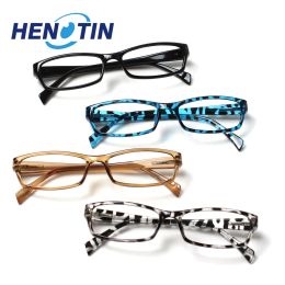 Lenses Henotin Fashion Rectangular Reading Glasses Spring Hinge Men and Women with Frame Decorative Eyeglasses Prescription Hd Reader