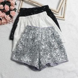 Women's Shorts 2024 Summer Sexy Spice Details Are Lined Sequin High-Waisted Wide-Leg Pants Elasticated Waist Casual Slimming