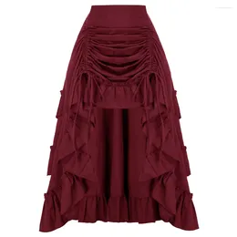 Skirts SD Women Vintage Renaissance Length Adjustable Skirt Elastic Waist Ruffled Maxi Steampunk Gothic Halloween Costume