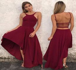 Sexy Asymmetrical Long Prom Dresses 2017 Dark Red Black Chiffon Beach Holiday Formal Evening Party Gowns Backless Cocktail Celebri6430681