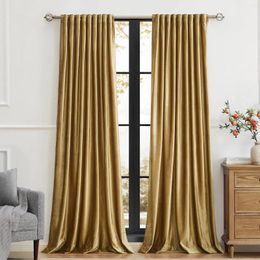 Curtain Golden Velvet Curtains 120 Inch Long For Living Room Set Of 2 Panels Blackout Rod Pocket Back Tab Window Treatment