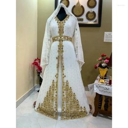 Ethnic Clothing White Moroccan Coffee Wedding Dress Crystal Glass Work Arab Abaya Elegance