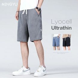 Mingyu Brand Summer Thin Soft Lyocell Fabric Denim Shorts Men Loose Drawstring Elastic Waist Grey Casual Short Large Size M5XL 240422