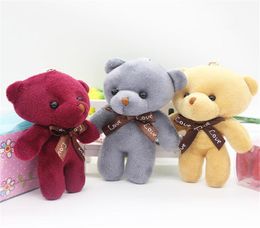 20pcs 12cm Small Stuffed Mini teddy bears decoration key Chain Anime pendant Toys Plush pink gray brown colorful teddies bear Y0109974873