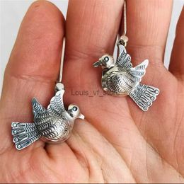 Dangle Chandelier Vintage Black Stone Bird Animal Earrings for Women Silver Colour Jewellery H240423