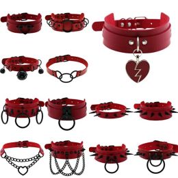 Necklaces Punk Black Metal Tassel Red Choker Necklace Sexy Spiked Neck Strap Clavicle Collar Men Necklaces Hollween Women Y2K Jeweley Gift