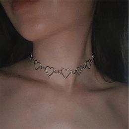 Necklaces New Hollow Korean Sweet Love Heart Choker Necklace Statement Girlfriend Gift Cute Bicolor Necklace Jewelry Collier Femme 2022