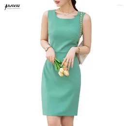 Casual Dresses NAVIU Dress Office Wear Women 2024 Fashion O Neck Slim Eleant Green Mini