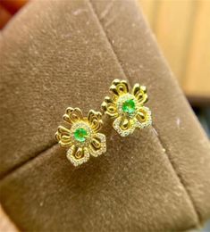 Stud lovely delicate Sun flower Natural green emerald stud earrings S925 silver natural gemstone girl party Jewellery 2210226962408