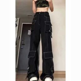 Jeans femininos acadêmicos roupas góticas escuras e folgadas jeans de carga feminina calça hippie mãe gótica punk preto calça cyber y2k calças y240422