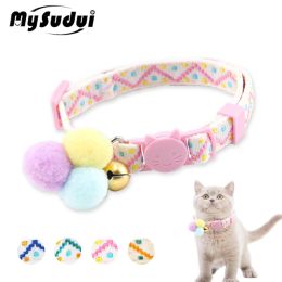 Leads Breakaway Cat Collar Lightweight Pet Collar Safety Adjustable Durable Soft With Bell Plush Ball For Kittens Cats Rabbits Puppies