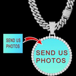 Necklaces Medium Round 18K Gold Plated Memory Medallions Custom Picture Pendant Necklace For Men Hip Hop Jewellery Large Size Photo Pendant