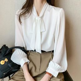 Women's Blouses Elegant Shirts Fashion For Women Bow Long Sleeve Chiffon Blouse Office Lady Work Wear White Black Shirt Tops