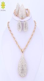 Gold Colour Water Drop Pendant Jewellery Crystal Fashion Dubai Costume Big Jewellery Set Nigerian Wedding African Beads Jewellery Set46549033405