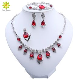 Necklaces Luxury Red Crystal Necklace Bridal Wedding Jewellery Set Elegant Bride Party Prom Costume Dress Accessories Gifts for Women