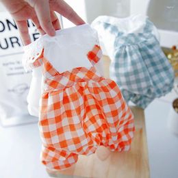 Dog Apparel Lace Collar Jumpsuit Pyjamas White Shirt With Plaid Pants Summer Spring Indoor Overall XS XL Orange Green Pet Supply