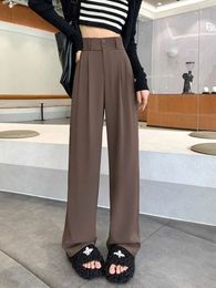 Chic Loose Suit Pants Womens Spring Autumn High Waist Straight Long Trousers Office Ladies Wideleg Black Pant Clothes 240412