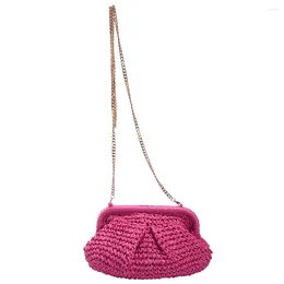 Evening Bags Women Straw Crossbody Bag Large Capacity Cloud Dumpling Pouch Solid Colour Weaving Shoulder Chain Strap For Party Wedding