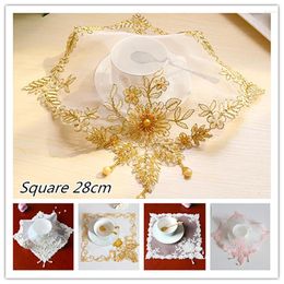 Table Mats European Handmade Beaded Lace Square Mat Jewellery Antique Cover Phone Desk Lamp Bedroom Study Kitchen Decoration