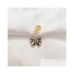 Nose Rings & Studs 2021 Goth Butterfly Copper Wire Spiral Fake Piercing Cuff Clip Ring Punk Gold Colour Ear Body Jewellery Drop Delivery Dhgqp