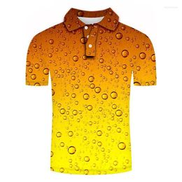 Men's Polos Funny Beer 3D Print Summer Button Down Collar Polo Shirt Casual Tops Oversized Short Sleeve Shirts Trend Men Clothing