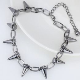 Necklaces Fashion Punk Spike Chokers Necklaces Goth Rivet Collar Choker Necklace Metal Spike Link Chain Unisex Rock Night Club Jewellery