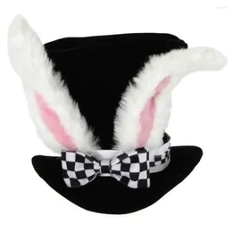 Berets Black Velvet Ear Top Hat Lattice Bow Party Decoration Easter Day Dress Up Happy