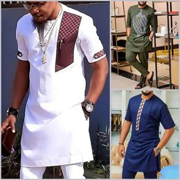 African Men Traditional Costume Dashiki Formal Outfit Elegant Wedding Suit For Male 2Pc Luxury Brand Clothing Men Abaya Pant Set 240410