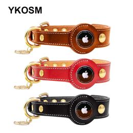 Collars Luxury Genuine Leather Airtags Pet Collar Adjustable Dog Necklace For Puppy Medium Dog Antilost Pet Collar With Airtag Holder