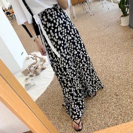 Skirts For Women Korean Fashion A Line Long Skirt Summer Vintage High Waist Daisy Print Chiffon Elegant Mujer Faldas