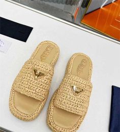 designer prdn weave Slipper sandalse Straw weave Platform Raffias Slippers Designer Womans Mens Summer Flat Heel Casual Flip Flops Outdoors Pool Sliders Beach