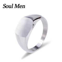 Bands Soul Men Men's Square Brushed Signet Titanium Steel Wedding Rings for Men Women Engraved Name Date DIY Logo Rings Jewelry
