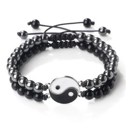 Strands Best Friend Bracelets Set 6mm Natural Stone Beads Charm Tai Chi Yin Yang Adjustable Rope Couple Bracelet Jewellery Gift for Lovers
