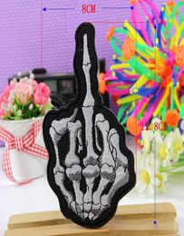 Iron On Patches DIY Embroidered Patch sticker For Clothing clothes Fabric Badges Sewing skull finger design1473235