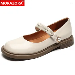 Dress Shoes MORAZORA 2024 Size 34-40 Solid Genuine Leather Woman Mary Janes Ladies Square Med Heels Pumps