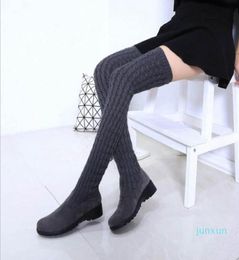 2021 Fashion Knitted Women Knee High Boots Elastic Slim Autumn Winter Warm Long Thigh High Boots Woman Shoes3488458