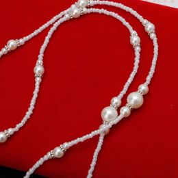 Necklaces White Pearls Bead Lanyard Necklace with Magnetic Breakaway Clasp ID Badge Holder Fashionable Chain Gift for Women Girls