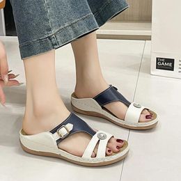 Slippers Fashion Ethnic Slipper 2024 Summer Women's Wedge Retro Rome Lady Shoes Comfort Soft Slides Outdoor Casual Zapatos