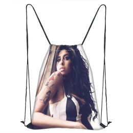 Bags New Custom Amy winehouse Printing Backpack Travel Beach School Multifunction Satin Drawstring Bag Custom You Image