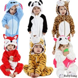 One-Pieces Baby Boys Girls Romper Flannel Long Sleeve Stitch Panda Unicorn Cartoon Jumpsuit Infant Animal Rompers Winter Newborn Pyjamas