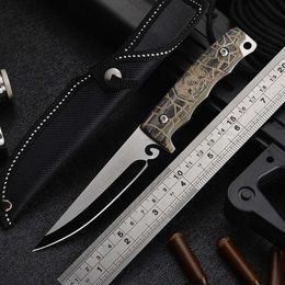 Outdoor Knife with High Hardness Sharp Wooden Handle Small Straight Knife Wilderness Survival Barbecue Meat-eating Fruit Knife